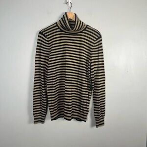 New Lauren Ralph Lauren black and gold shimmer striped turtleneck sweater XL